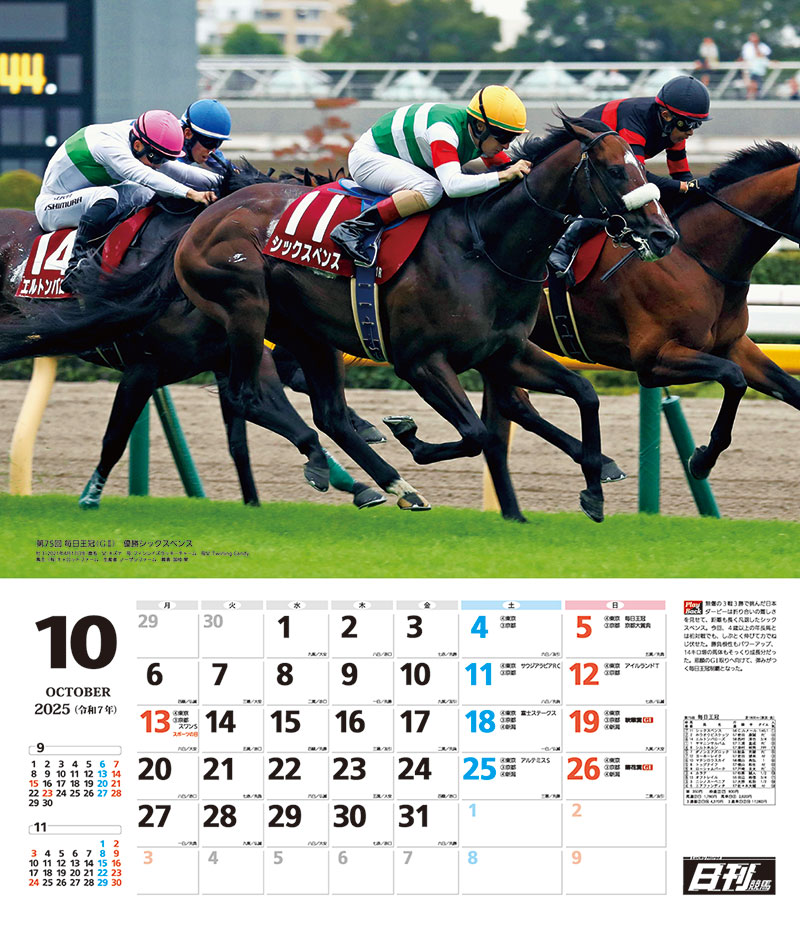 2025 日刊競馬カレンダー10月